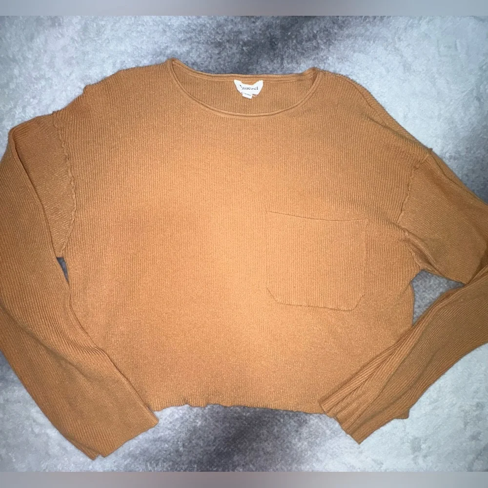 &merci Tan Ribbed Oversized Cropped Sweater‎ Top Small S